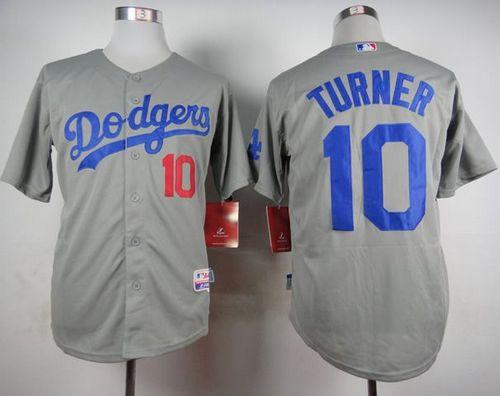 Dodgers #10 Justin Turner Grey Cool Base Stitched MLB Jersey